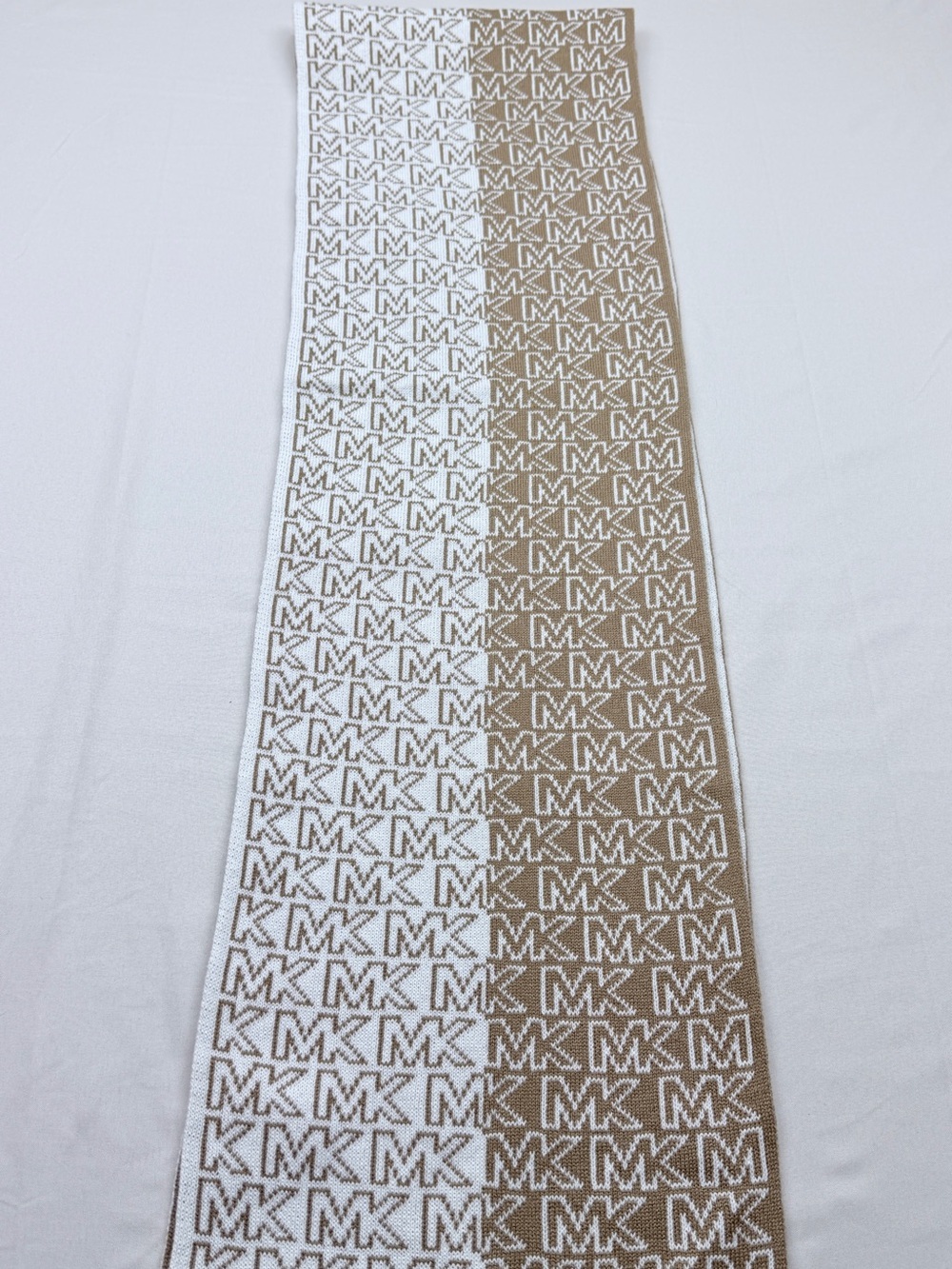 Michael Kors signature MK logo print scarf in camel and cream